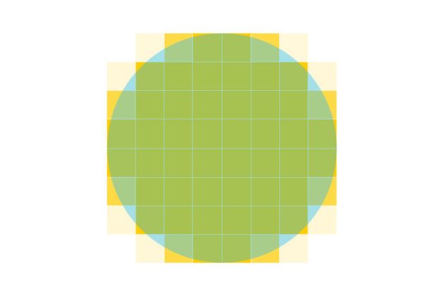 Сравнение кружка диаметром 0,03 мм с примерной площадью пикселей на матрице APS-C 24 Мп. В таком круге умещается много отдельных пикселей, что приводит к видимой нерезкости на границах ГРИП — переднем и заднем планах. 