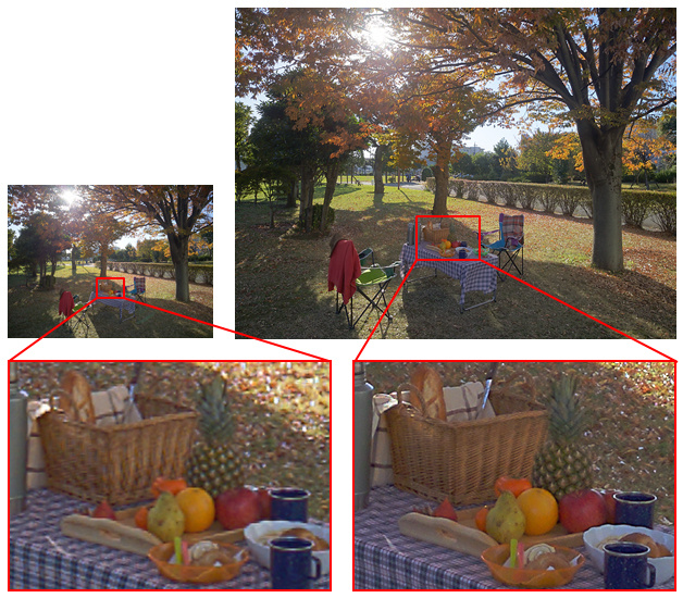 Режим HDR movie при использовании «обычной» матрицы (слева) и новой матрицы в высоком разрешении (справа)