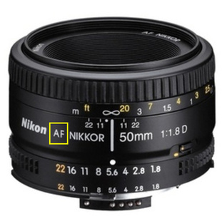 Объектив, оснащенный “отверточным” приводом AF: Nikon 50mm f/1.8D AF Nikkor. При использовании таких объективов, необходимо пользоваться переключателем на фотокамере. 