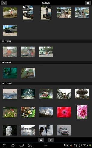 Скриншот меню приложения Canon Camera Connect: просмотр изображений
