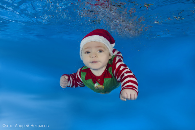 Как снимать под водой: новогодняя съёмка младенцев