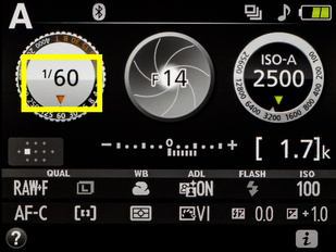 Выдержка на экране фотоаппарата Nikon D3400