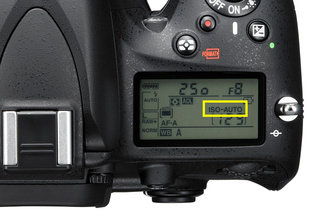 Верхний информационный дисплей Nikon D610. Функция Авто-ISO отключена. 