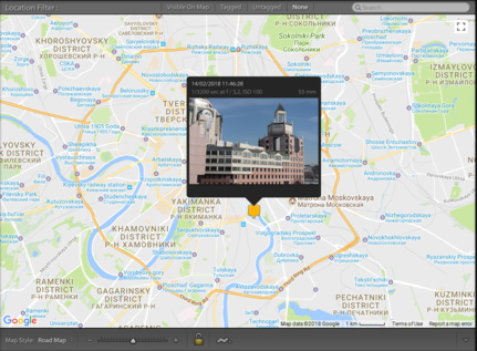 Результат привязки фото к карте в Adobe Lightroom.