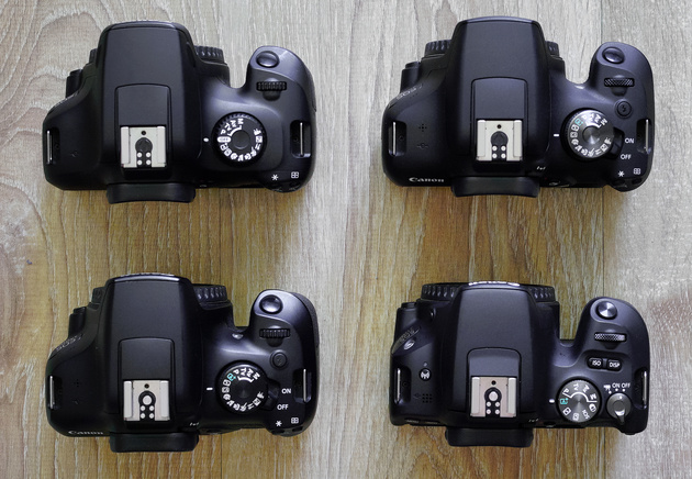 Слева направо, сверху вниз: Canon EOS 4000D, EOS 1300D, EOS 2000D, EOS 200D