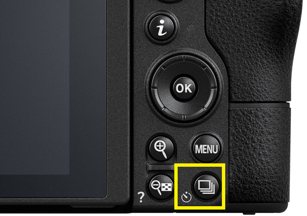 Кнопка выбора режима работы спуска на Nikon Z 7.