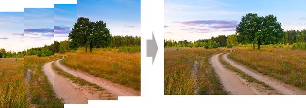 Пример съёмки простой однорядной панорамы из четырёх кадров