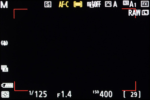 Иконки автоматического выбора зоны АФ при следящем автофокусе AF-C показаны на дисплее фотокамеры (выделены жёлтым).
