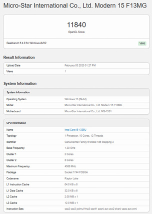 Результаты бенчмарка Geekbench 6 OpenCL