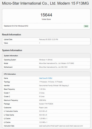Результаты бенчмарка Geekbench 6 Vulkan