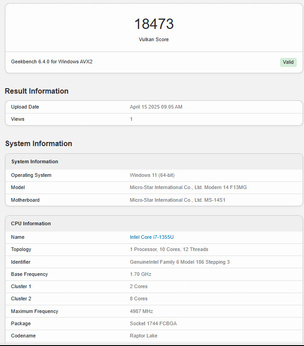 Geekbench 6 Vulkan