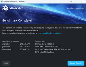 Тест Intel Core Ultra 9 275HX в Blender 4.5